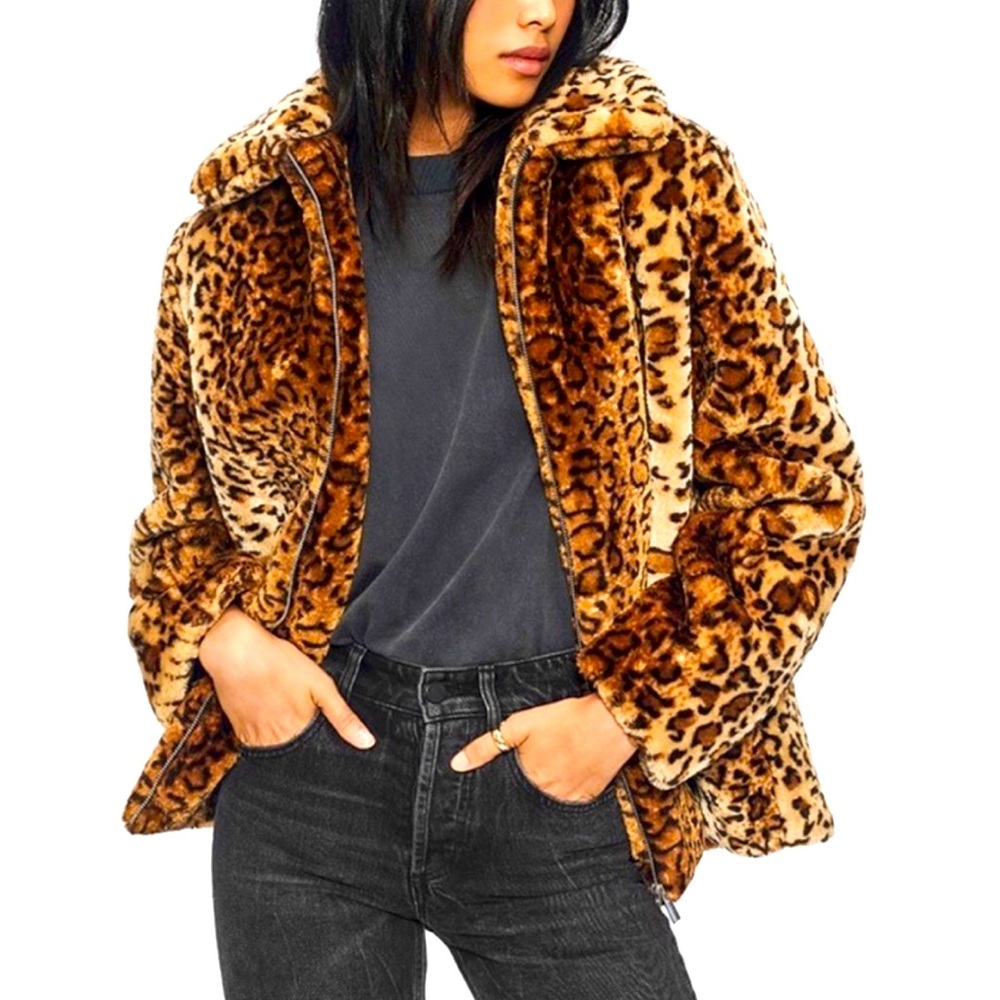 Anine Bing Leopard Faux Fur Molly Leopard Jacket M